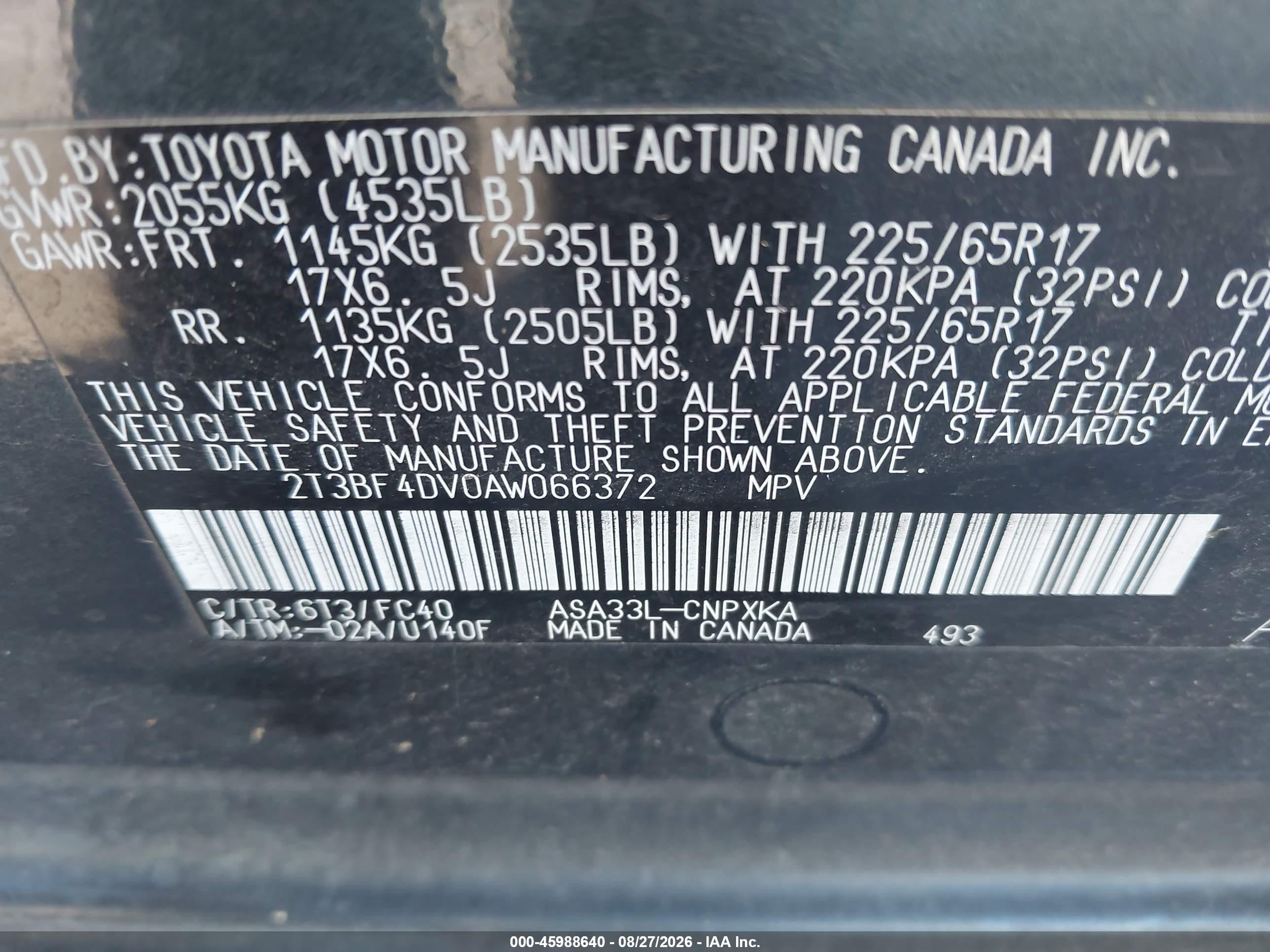 2010 Toyota Rav4   Blue vin: 2T3BF4DV0AW066372