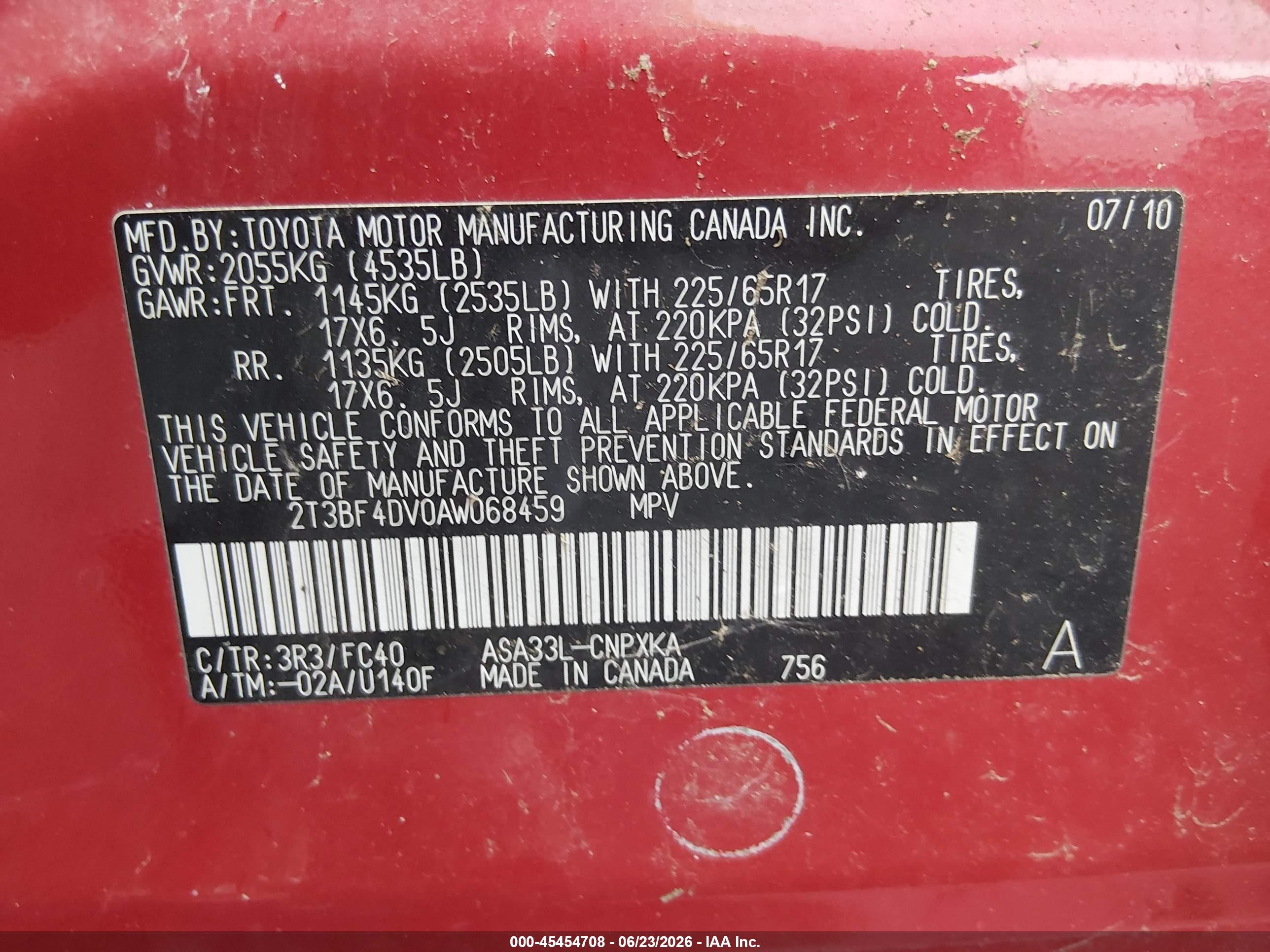 2010 Toyota Rav4   Красный vin: 2T3BF4DV0AW068459