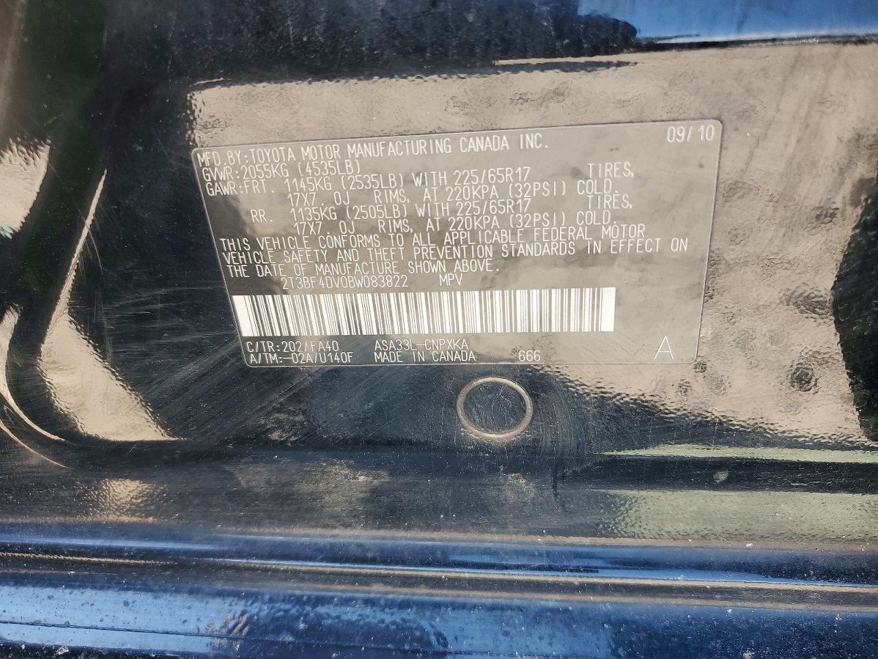 2011 Toyota Rav4 Base Black vin: 2T3BF4DV0BW083822