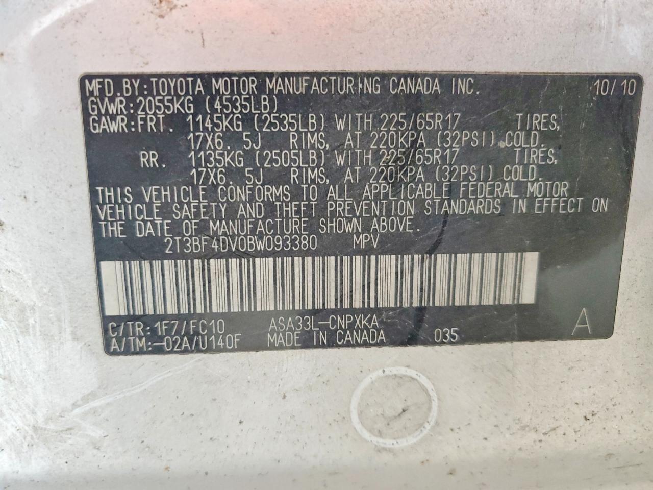 2011 Toyota Rav4 Base Silver vin: 2T3BF4DV0BW093380