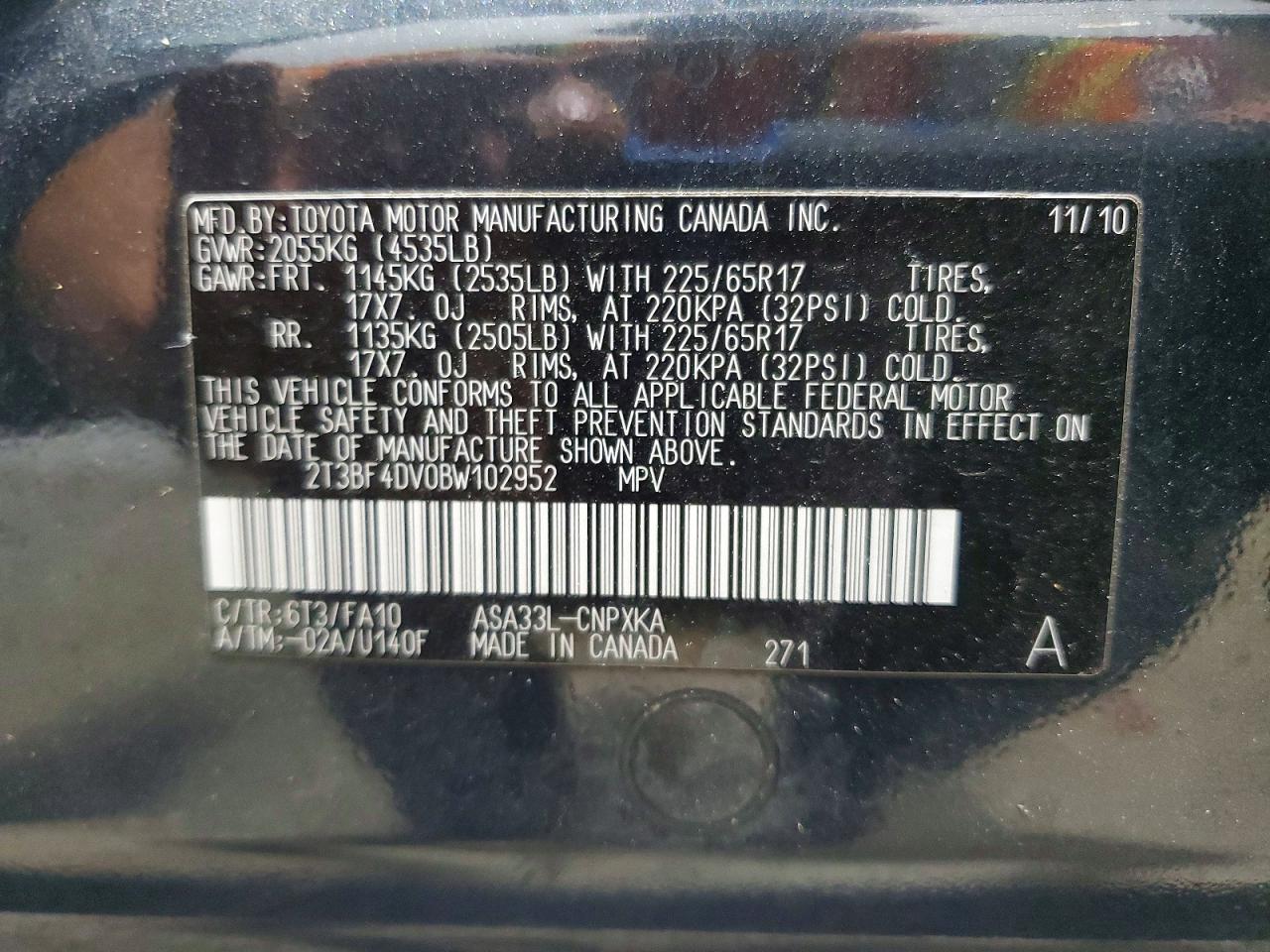 2011 Toyota Rav4 Base Green vin: 2T3BF4DV0BW102952