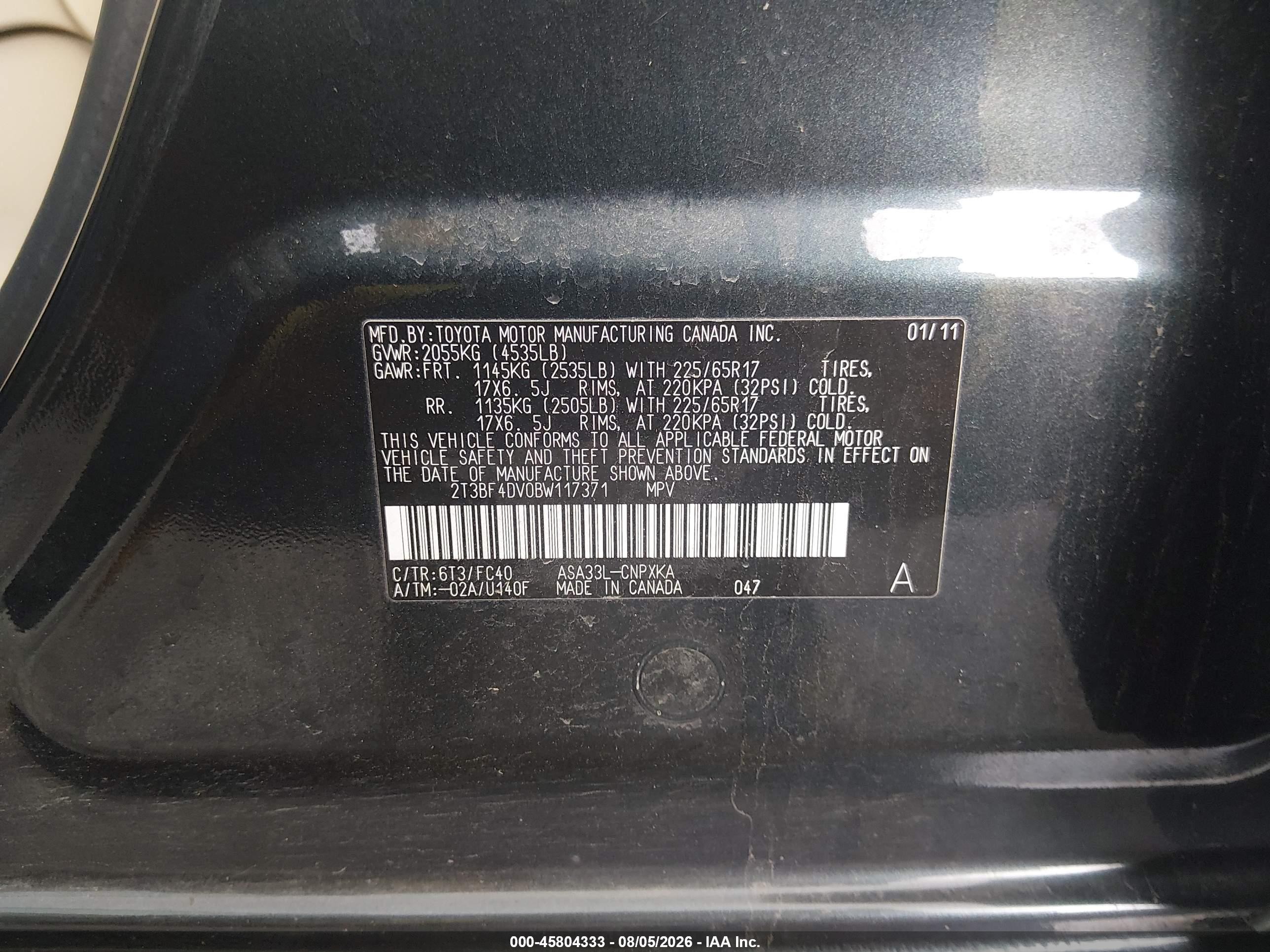 2011 Toyota Rav4   Green vin: 2T3BF4DV0BW117371