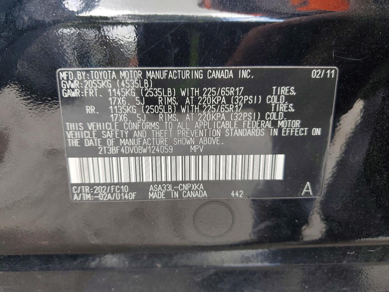 2011 Toyota Rav4 Base Black vin: 2T3BF4DV0BW124059