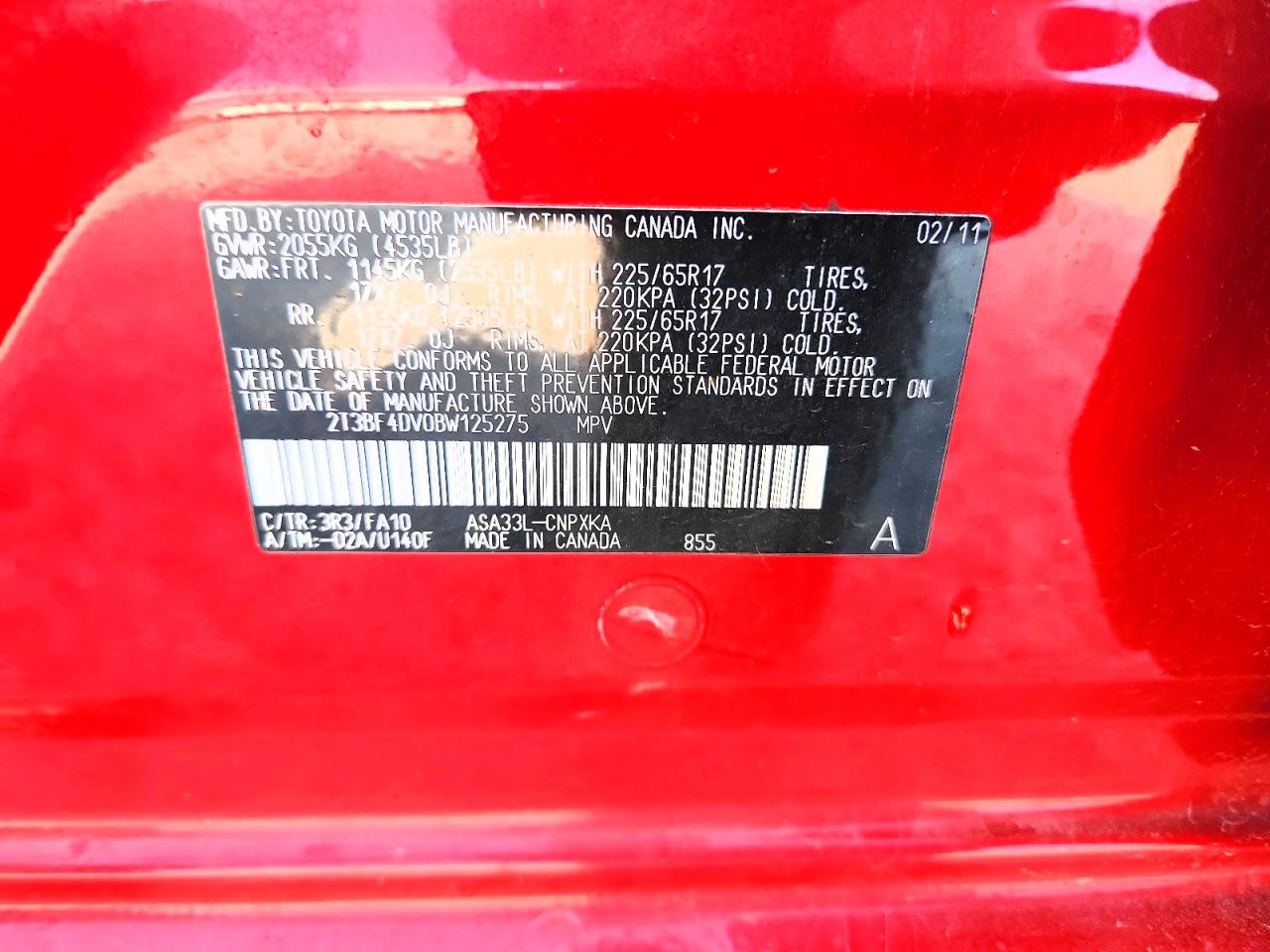 2011 Toyota Rav4 Base Red vin: 2T3BF4DV0BW125275