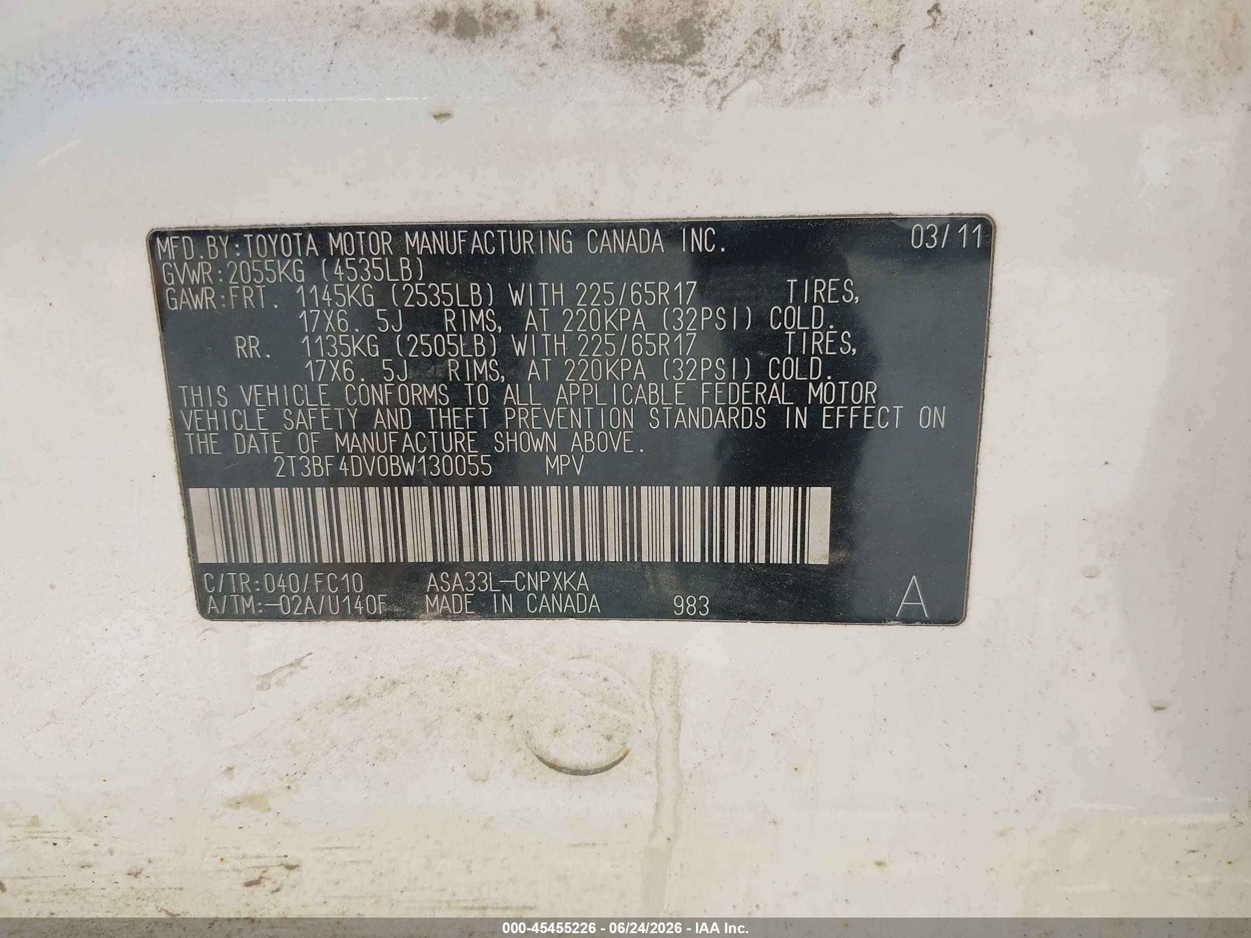 2011 Toyota Rav4 Белый vin: 2T3BF4DV0BW130055