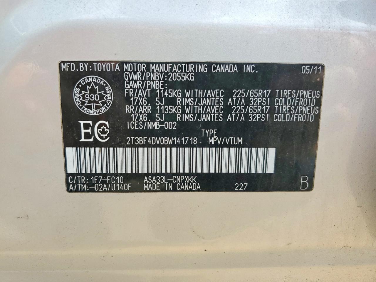 2011 Toyota Rav4 Base Silver vin: 2T3BF4DV0BW141718