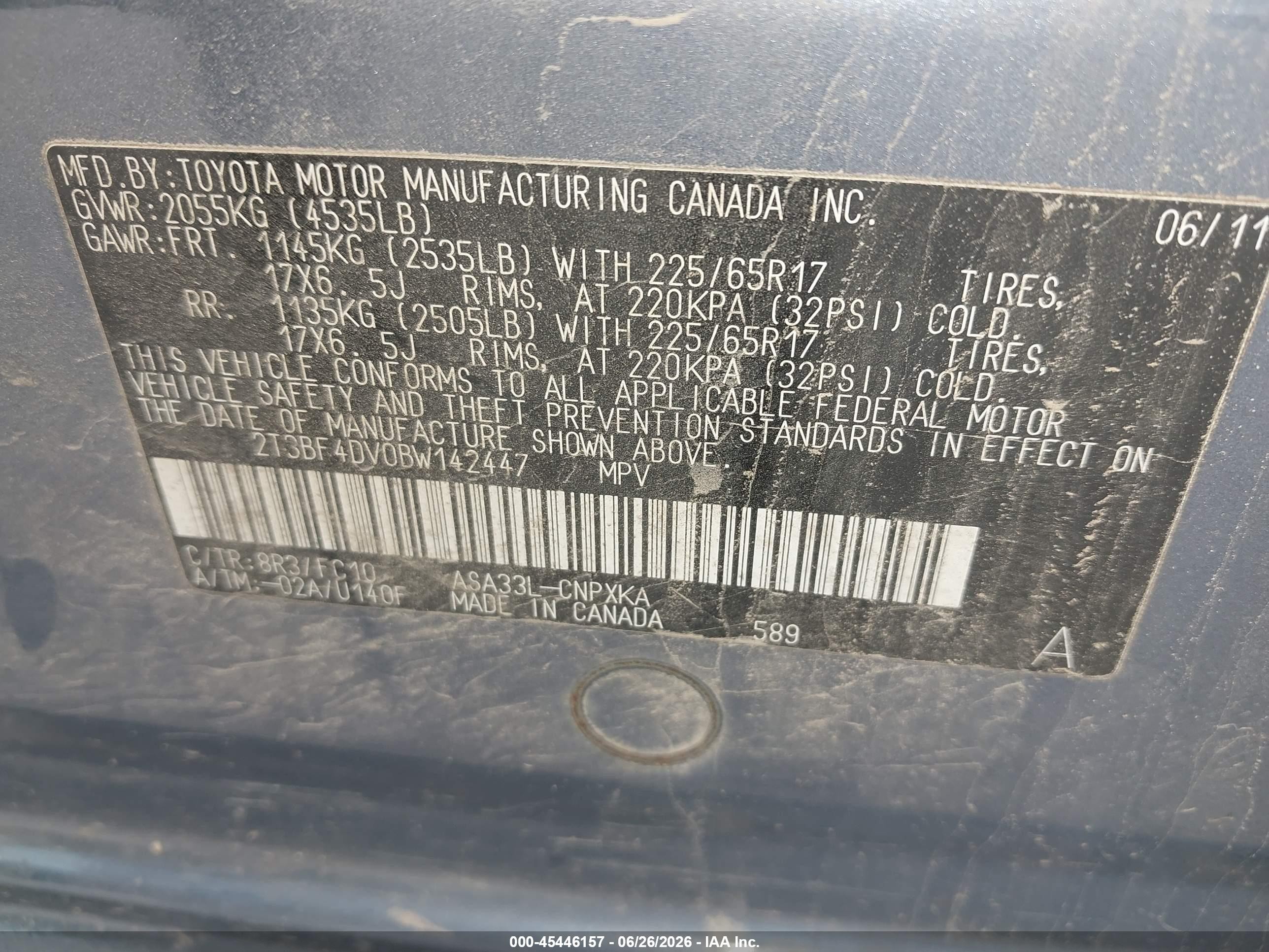 2011 Toyota Rav4   Blue vin: 2T3BF4DV0BW142447