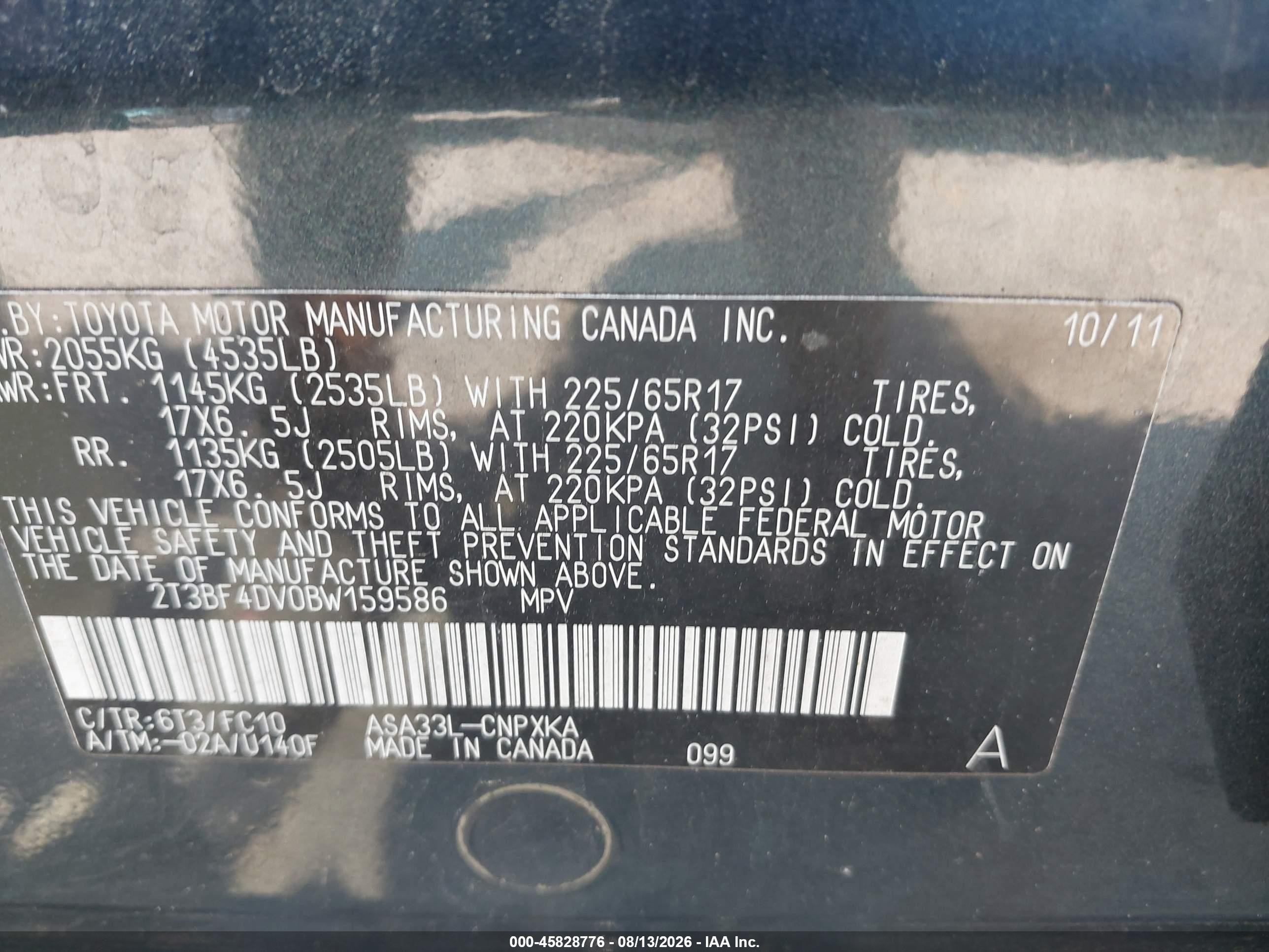2011 Toyota Rav4   Синий vin: 2T3BF4DV0BW159586