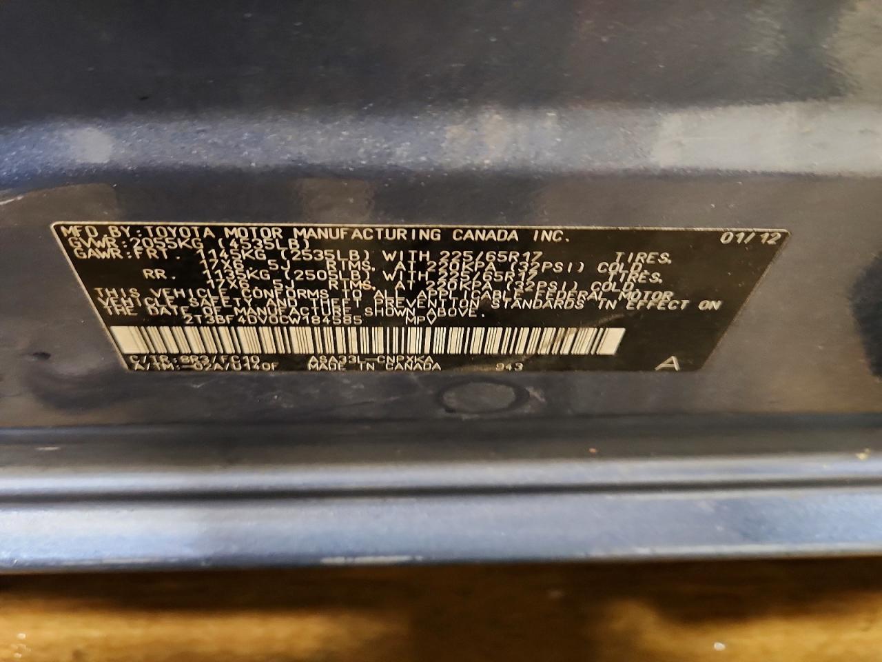2012 Toyota Rav4 Base Blue vin: 2T3BF4DV0CW184585