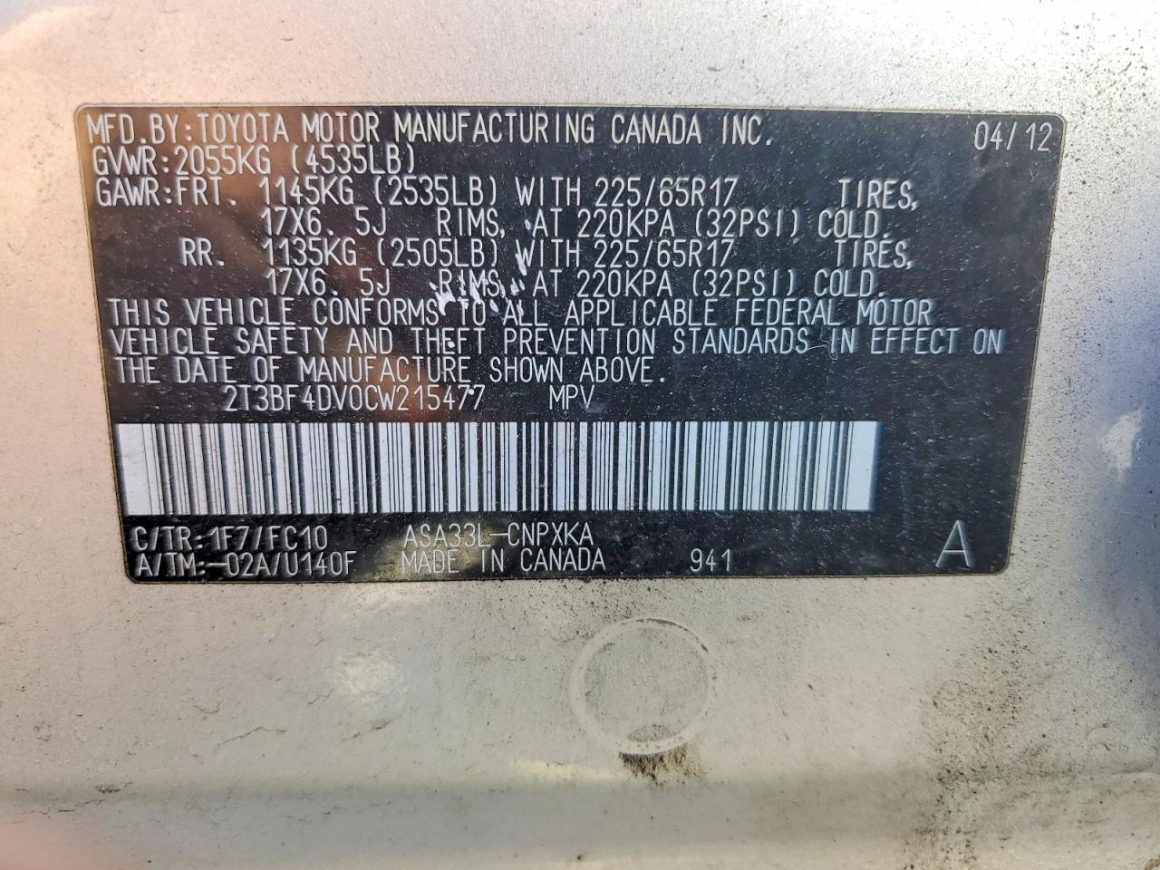 2012 Toyota Rav4 Base Silver vin: 2T3BF4DV0CW215477