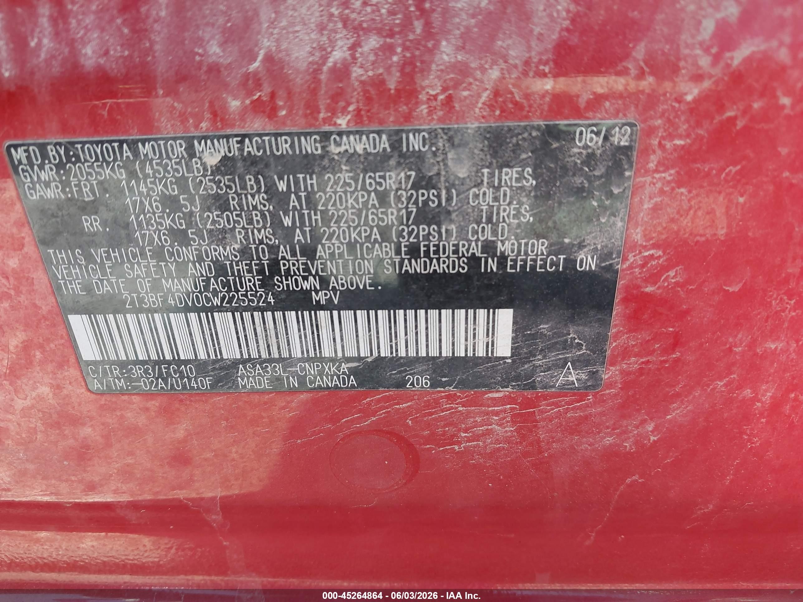 2012 Toyota Rav4   Red vin: 2T3BF4DV0CW225524