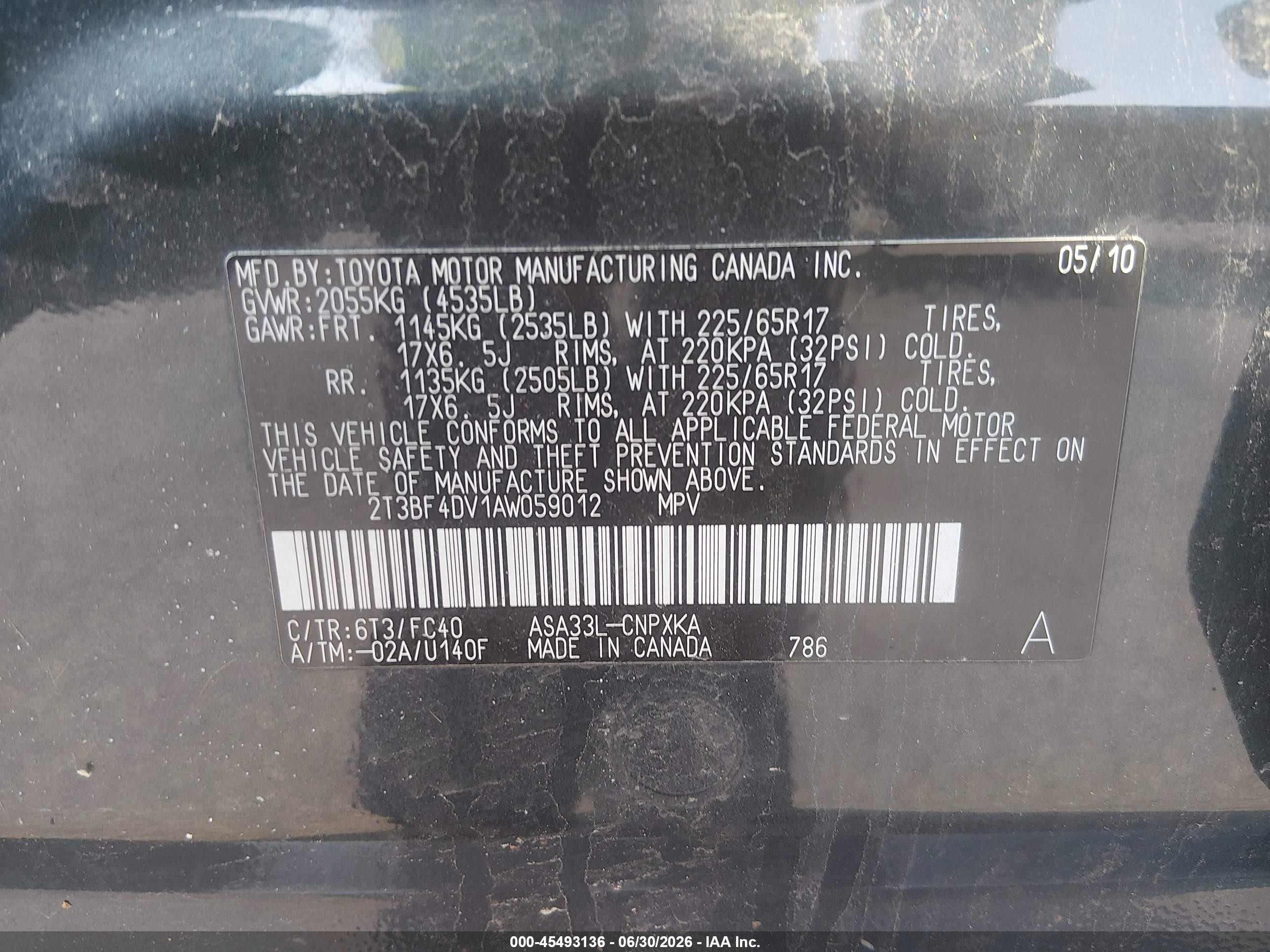 2010 Toyota Rav4   Black vin: 2T3BF4DV1AW059012