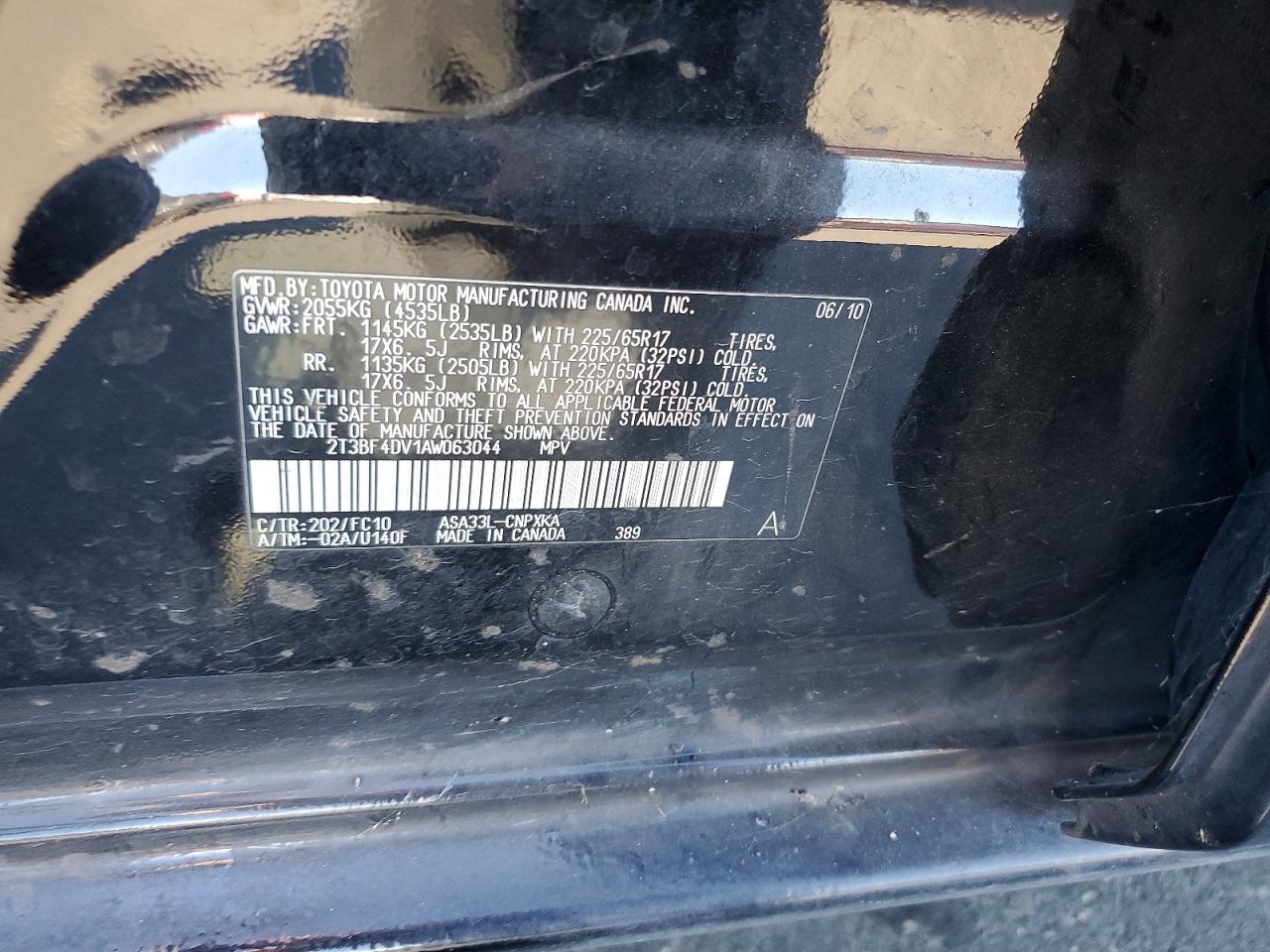 2010 Toyota Rav4 Base Black vin: 2T3BF4DV1AW063044