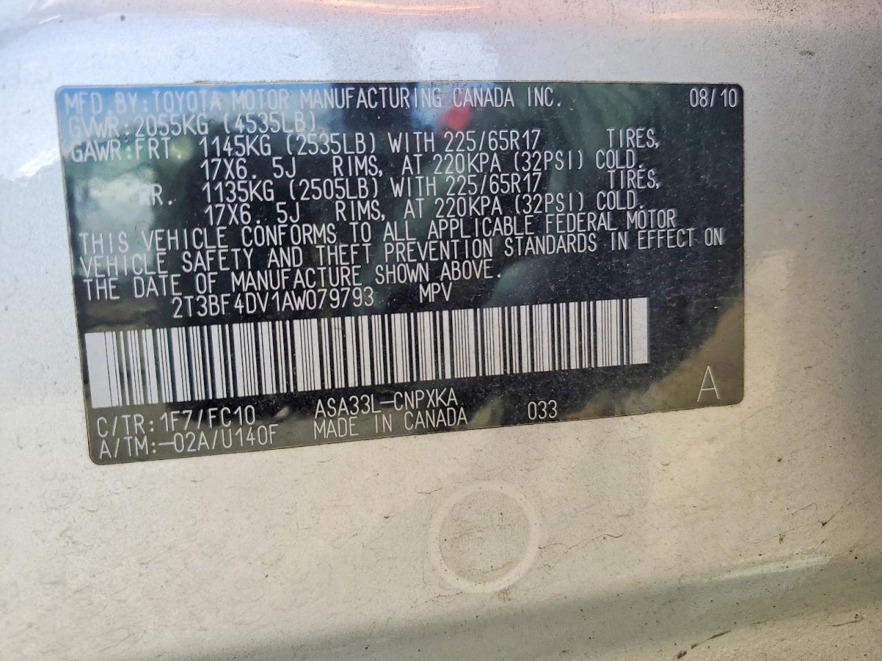 2010 Toyota Rav4 Base Silver vin: 2T3BF4DV1AW079793
