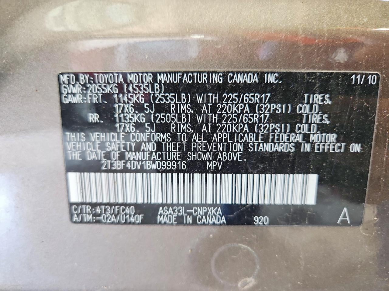 2011 Toyota Rav4 Base Tan vin: 2T3BF4DV1BW099916