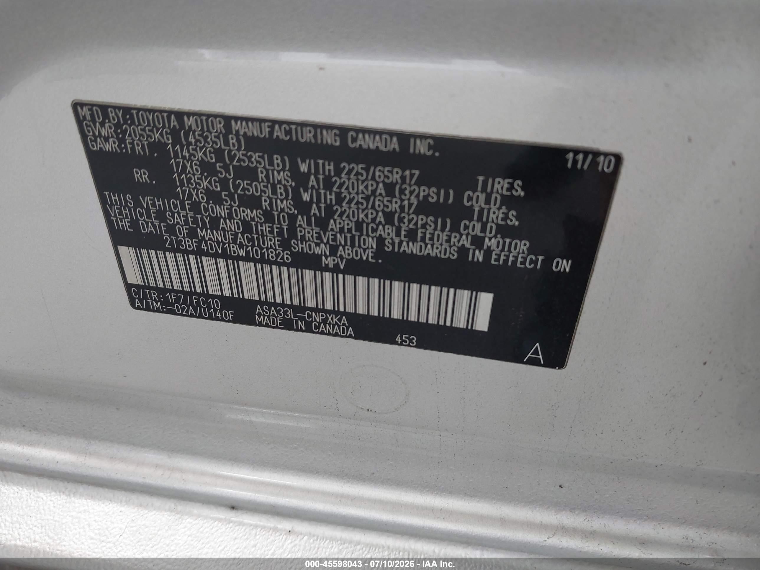 2011 Toyota Rav4   Silver vin: 2T3BF4DV1BW101826