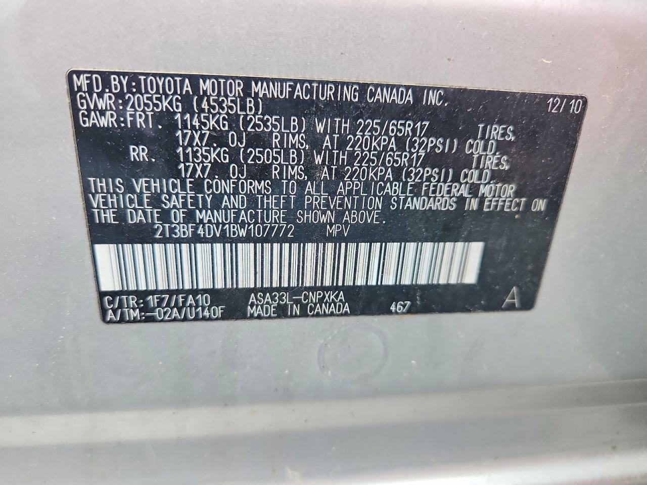 2011 Toyota Rav4 Base Silver vin: 2T3BF4DV1BW107772