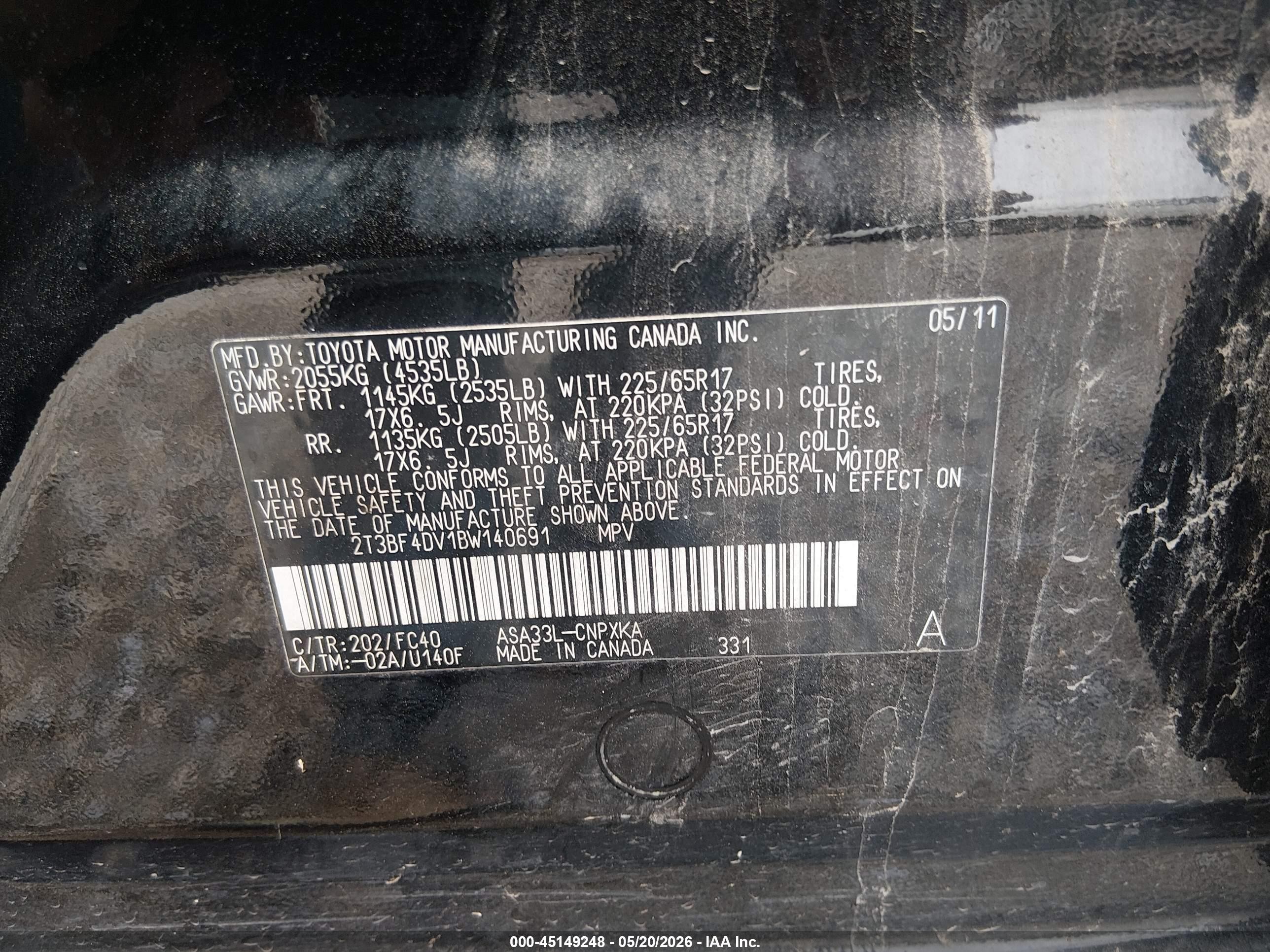 2011 Toyota Rav4   Black vin: 2T3BF4DV1BW140691