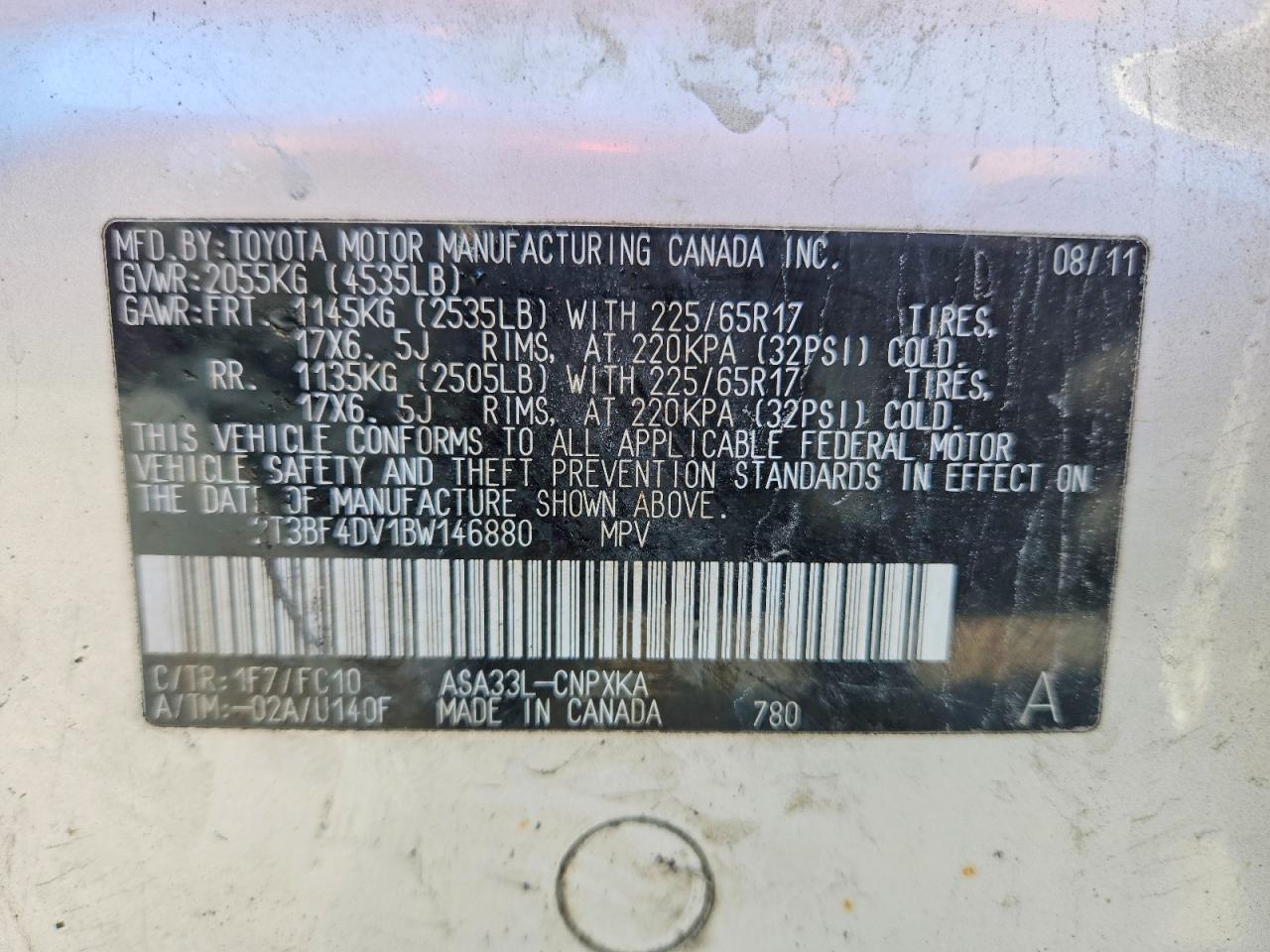 2011 Toyota Rav4 Base Silver vin: 2T3BF4DV1BW146880