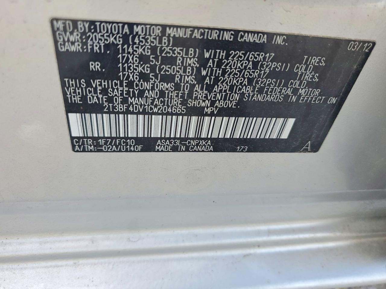 2012 Toyota Rav4 Base Silver vin: 2T3BF4DV1CW204665