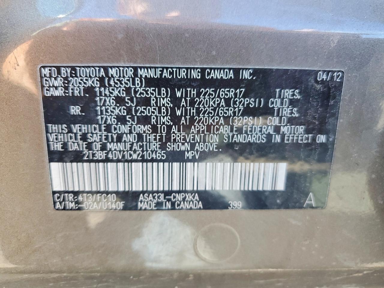 2012 Toyota Rav4 Base Brown vin: 2T3BF4DV1CW210465