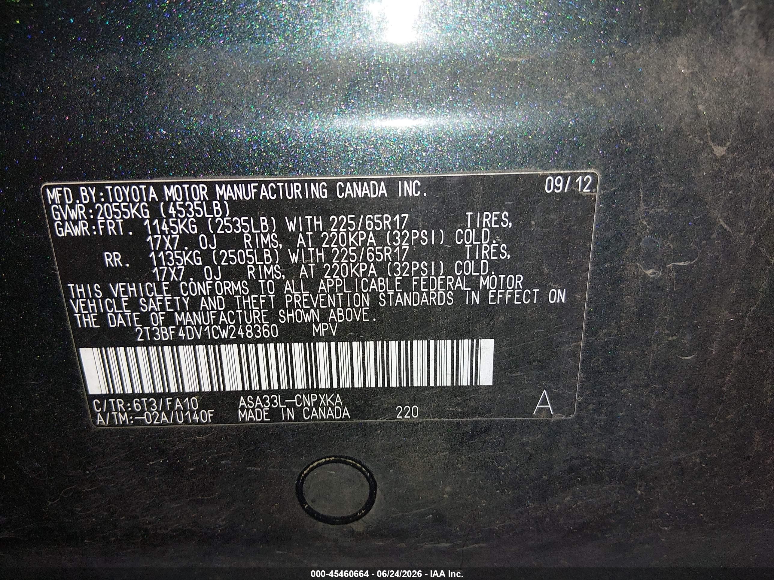 2012 Toyota Rav4   Blue vin: 2T3BF4DV1CW248360