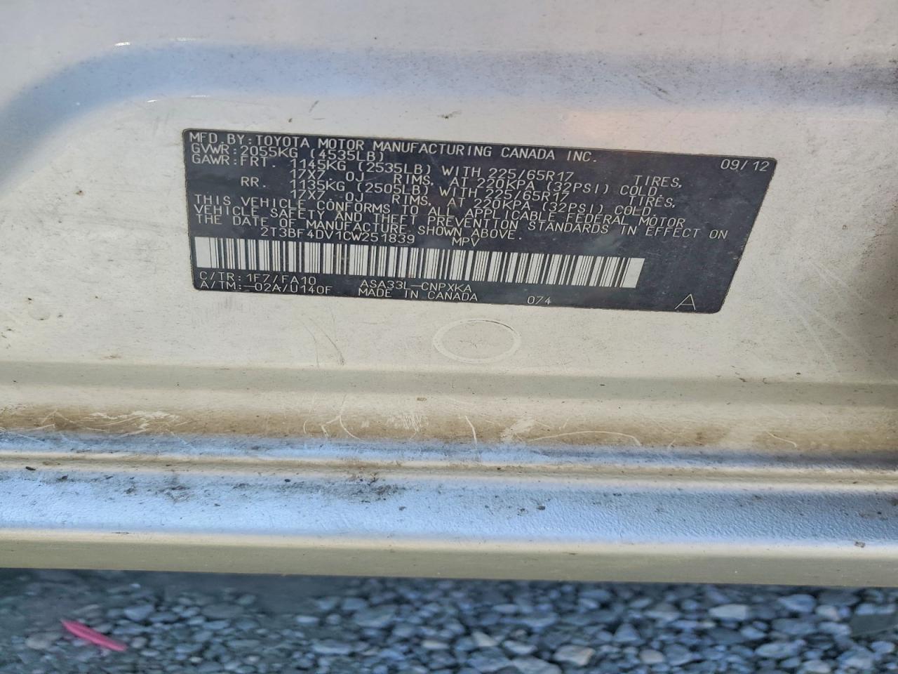 2012 Toyota Rav4 Base Silver vin: 2T3BF4DV1CW251839
