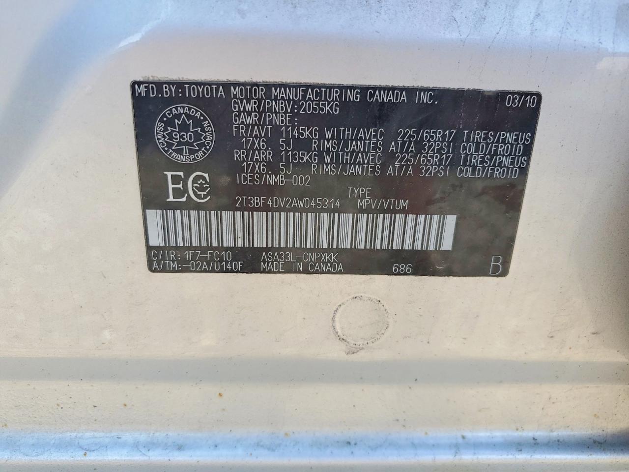 2010 Toyota Rav4 Base Silver vin: 2T3BF4DV2AW045314