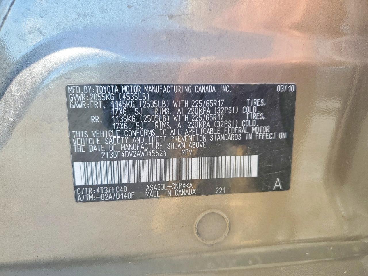 2010 Toyota Rav4 Base Brown vin: 2T3BF4DV2AW045524