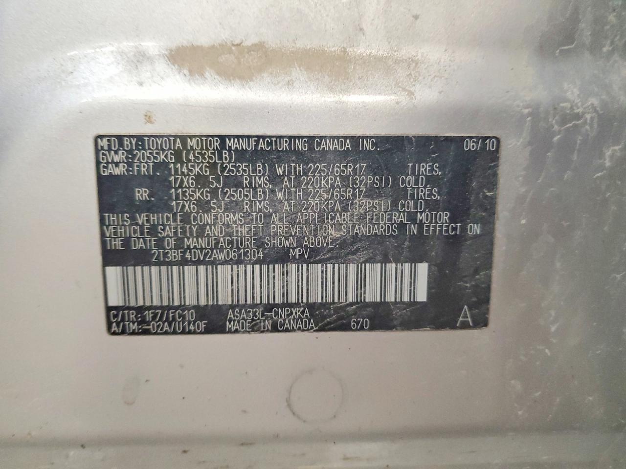 2010 Toyota Rav4 Base Silver vin: 2T3BF4DV2AW061304