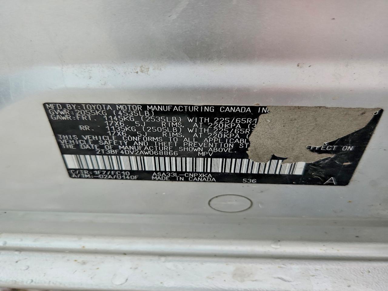 2010 Toyota Rav4 Base Silver vin: 2T3BF4DV2AW068866