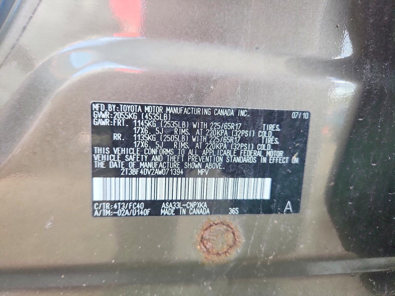 2010 Toyota Rav4 Base Brown vin: 2T3BF4DV2AW071394
