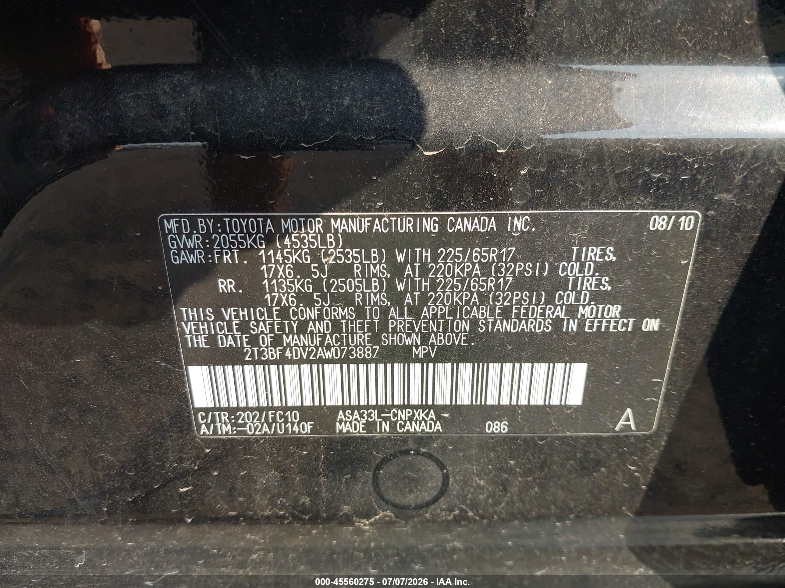 2010 Toyota Rav4   Black vin: 2T3BF4DV2AW073887