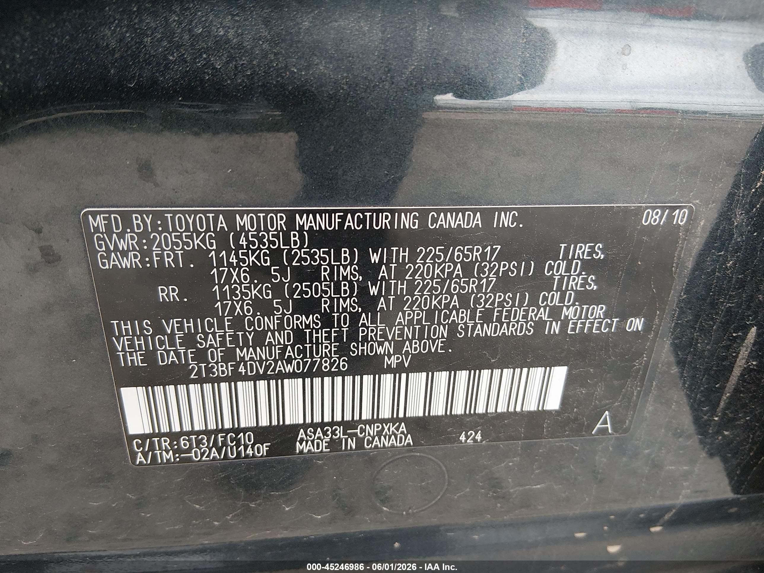 2010 Toyota Rav4   Dark Blue vin: 2T3BF4DV2AW077826
