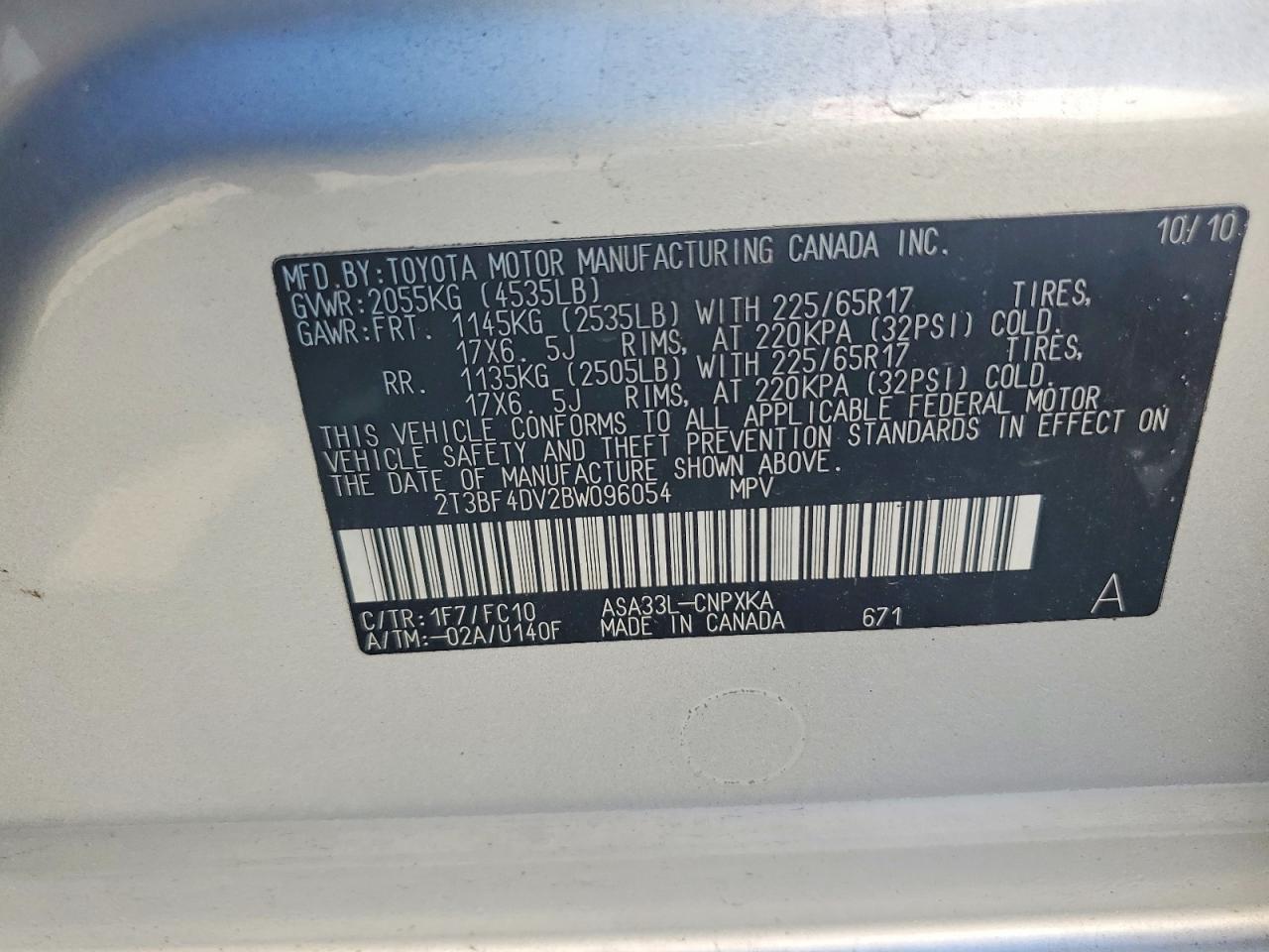 2011 Toyota Rav4 Silver vin: 2T3BF4DV2BW096054