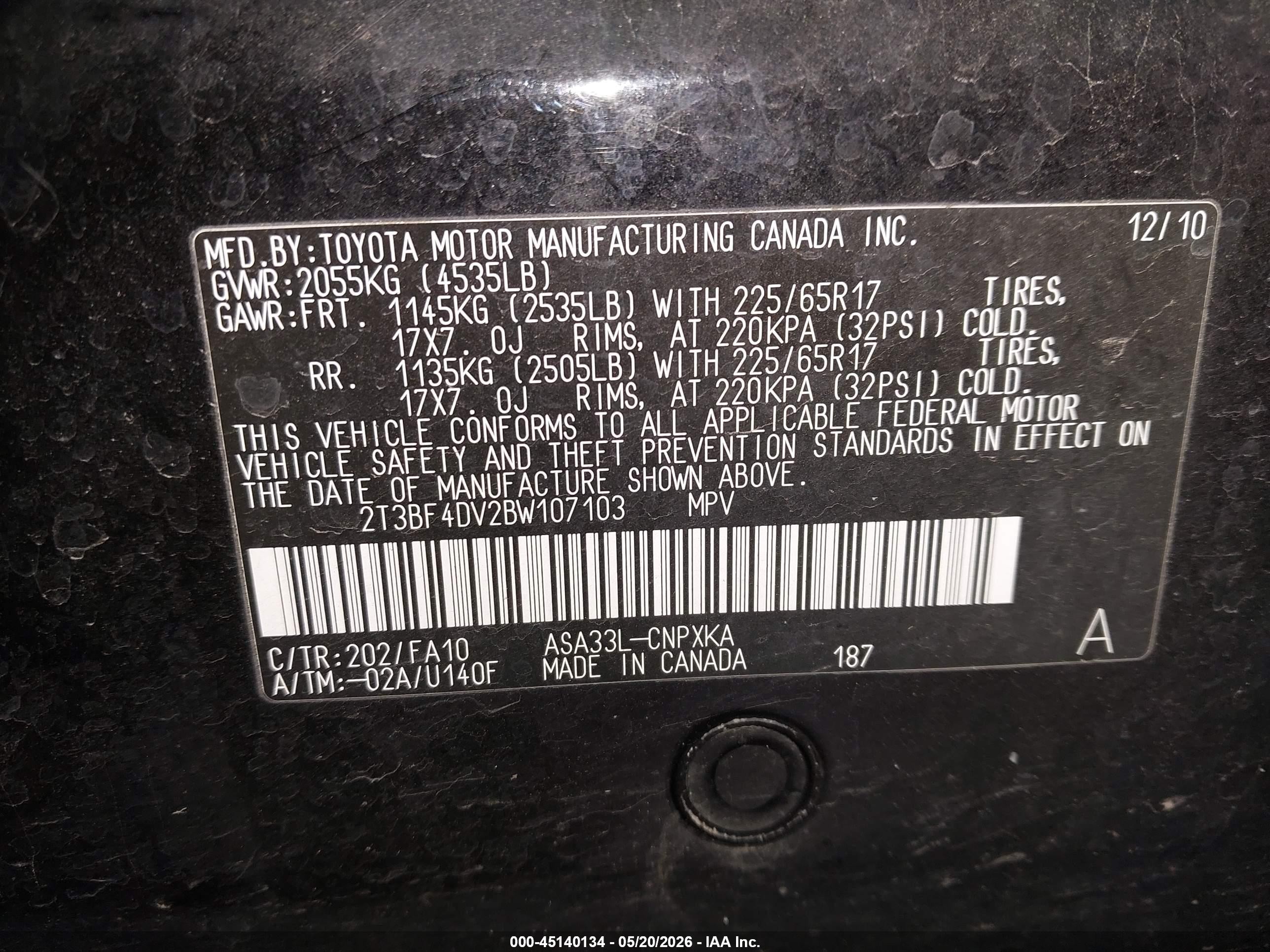 2011 Toyota Rav4 Black vin: 2T3BF4DV2BW107103