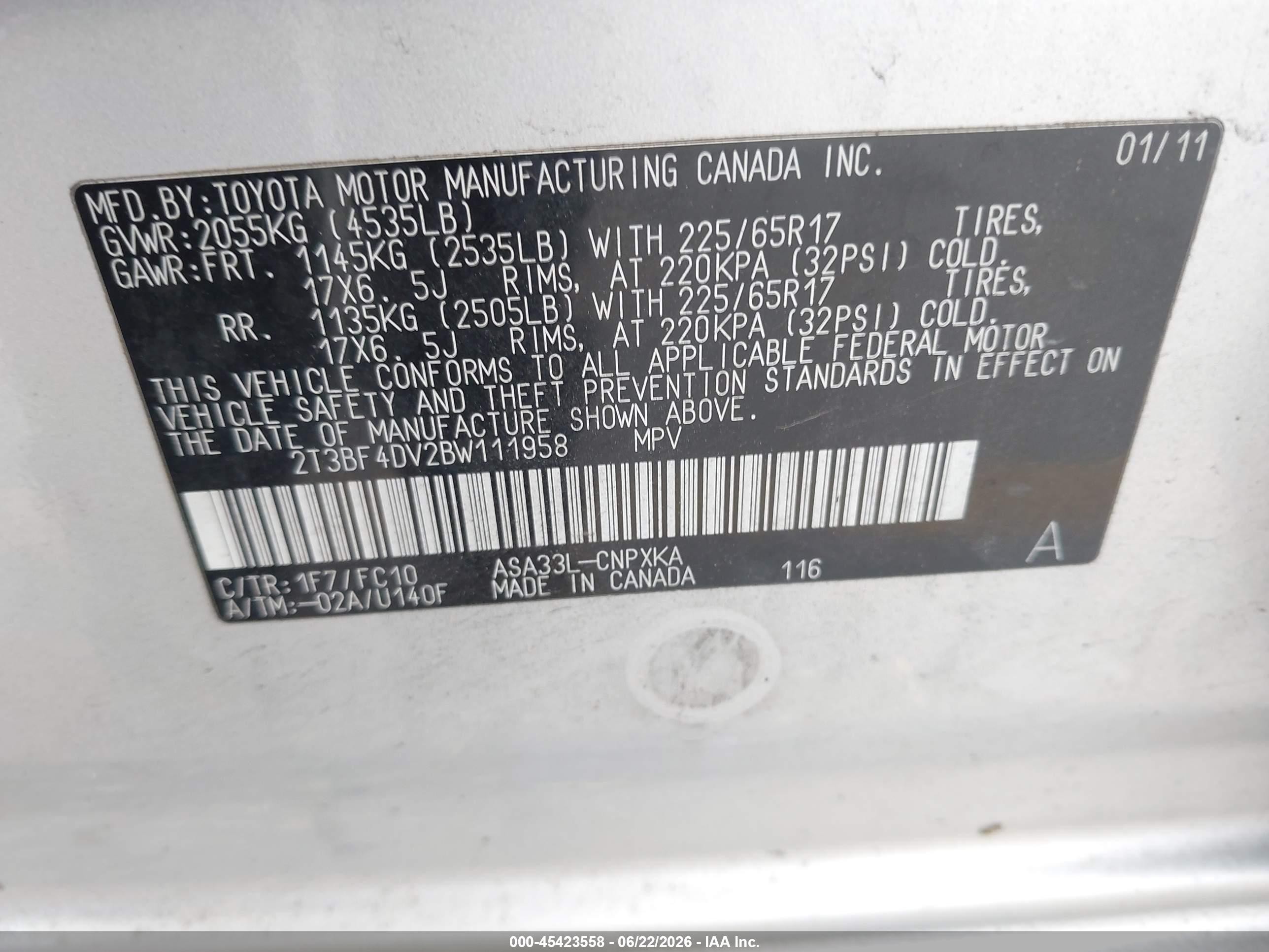 2011 Toyota Rav4   Silver vin: 2T3BF4DV2BW111958
