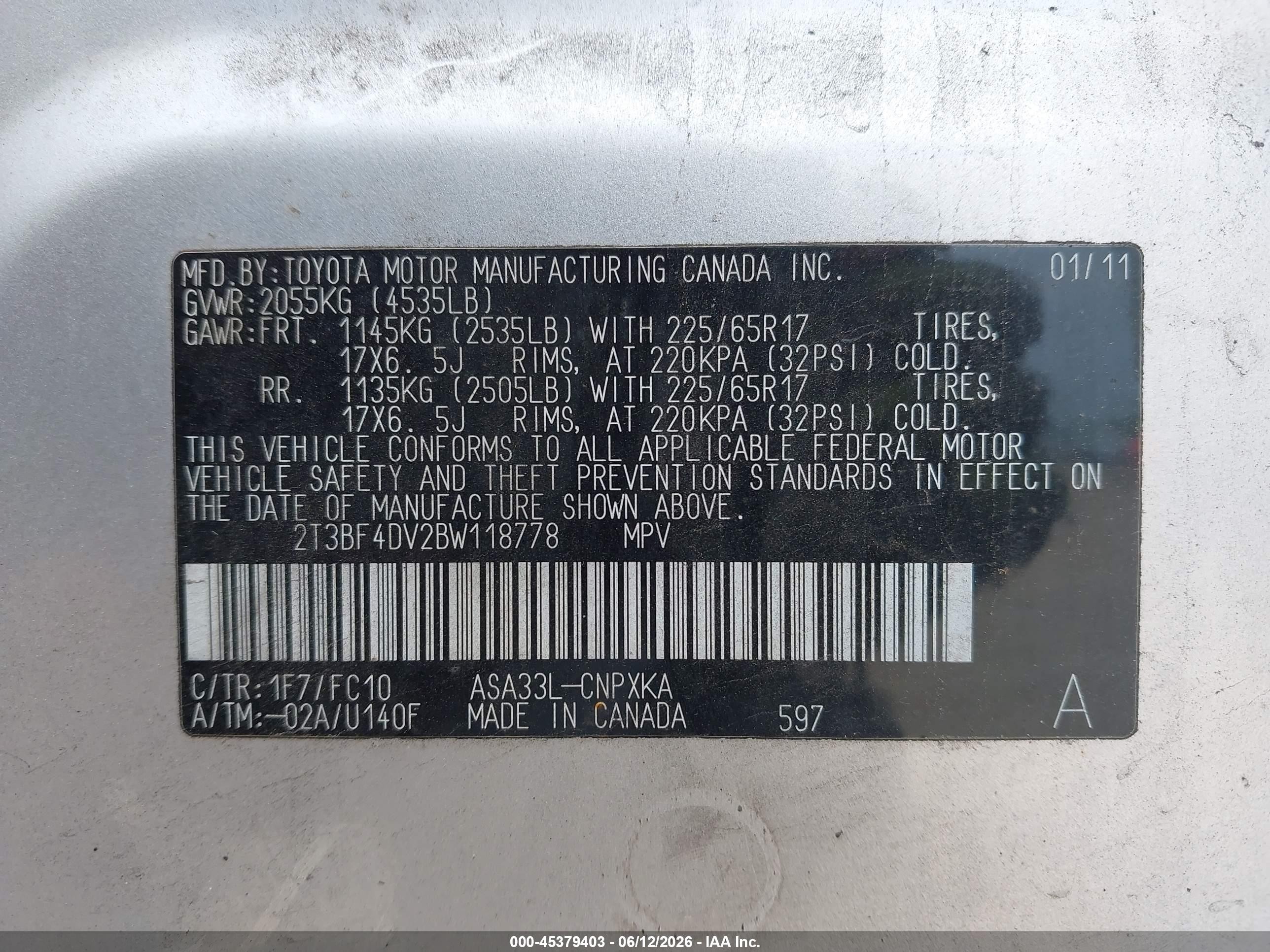2011 Toyota Rav4   Silver vin: 2T3BF4DV2BW118778