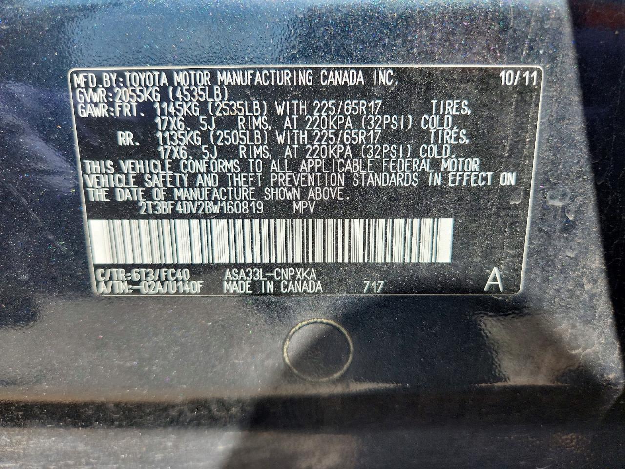 2011 Toyota Rav4 Base Teal vin: 2T3BF4DV2BW160819
