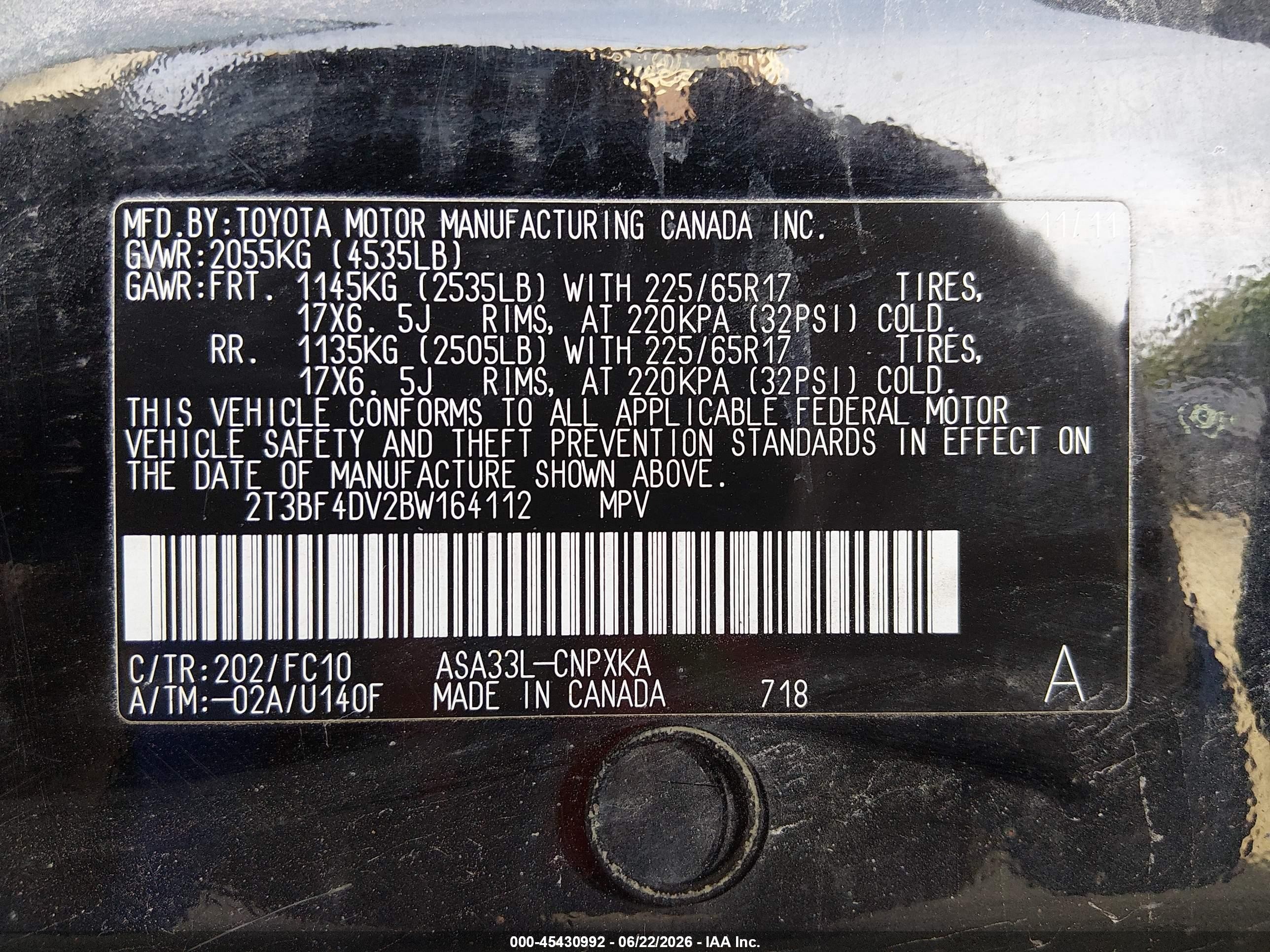 2011 Toyota Rav4   Black vin: 2T3BF4DV2BW164112