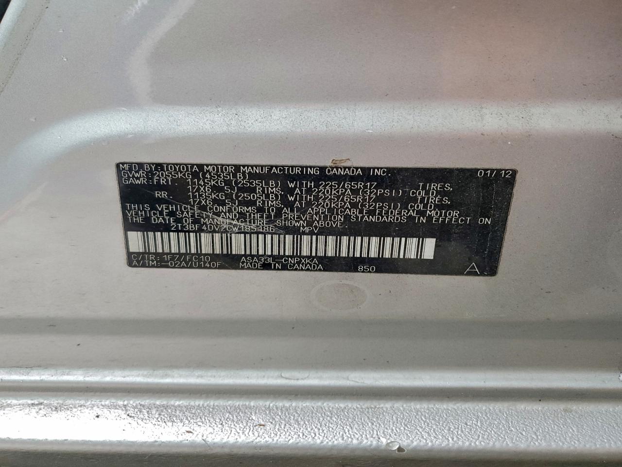 2012 Toyota Rav4 Silver vin: 2T3BF4DV2CW185186