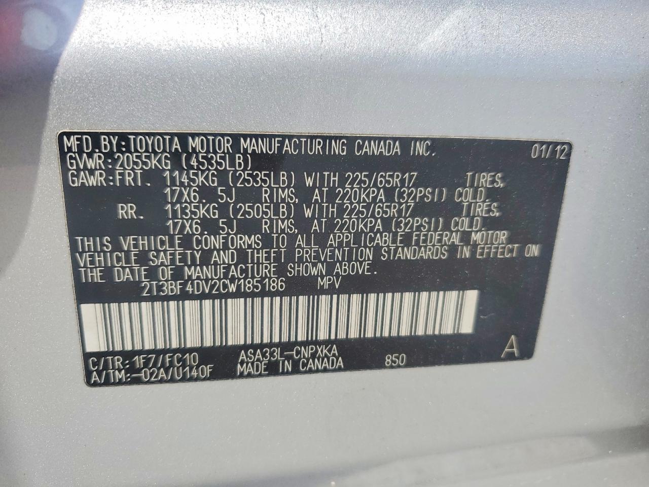 2012 Toyota Rav4 Base Silver vin: 2T3BF4DV2CW185186