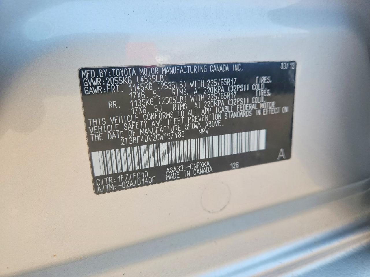 2012 Toyota Rav4 Base Silver vin: 2T3BF4DV2CW197483