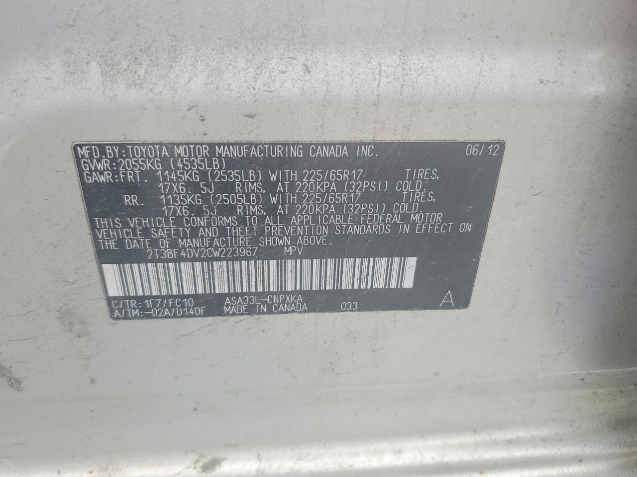 2012 Toyota Rav4 Base Silver vin: 2T3BF4DV2CW223967