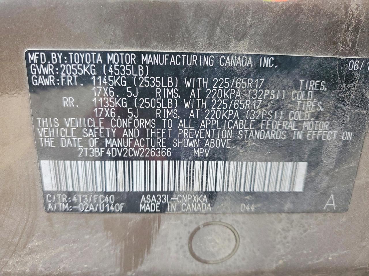 2012 Toyota Rav4 Base Tan vin: 2T3BF4DV2CW226366