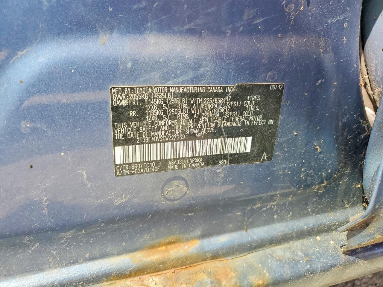 2012 Toyota Rav4 Base Синий vin: 2T3BF4DV2CW227369