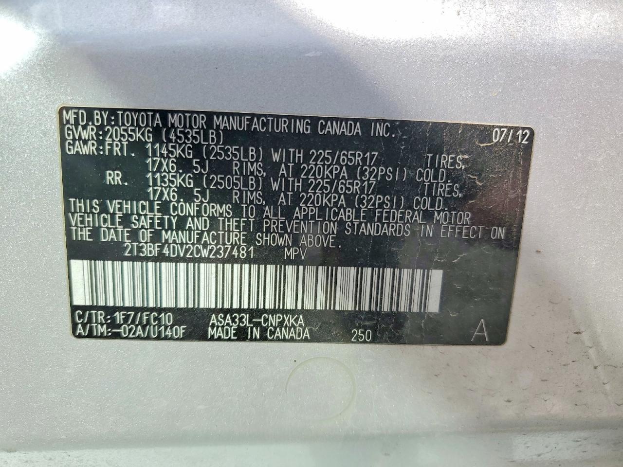 2012 Toyota Rav4 Base Silver vin: 2T3BF4DV2CW237481