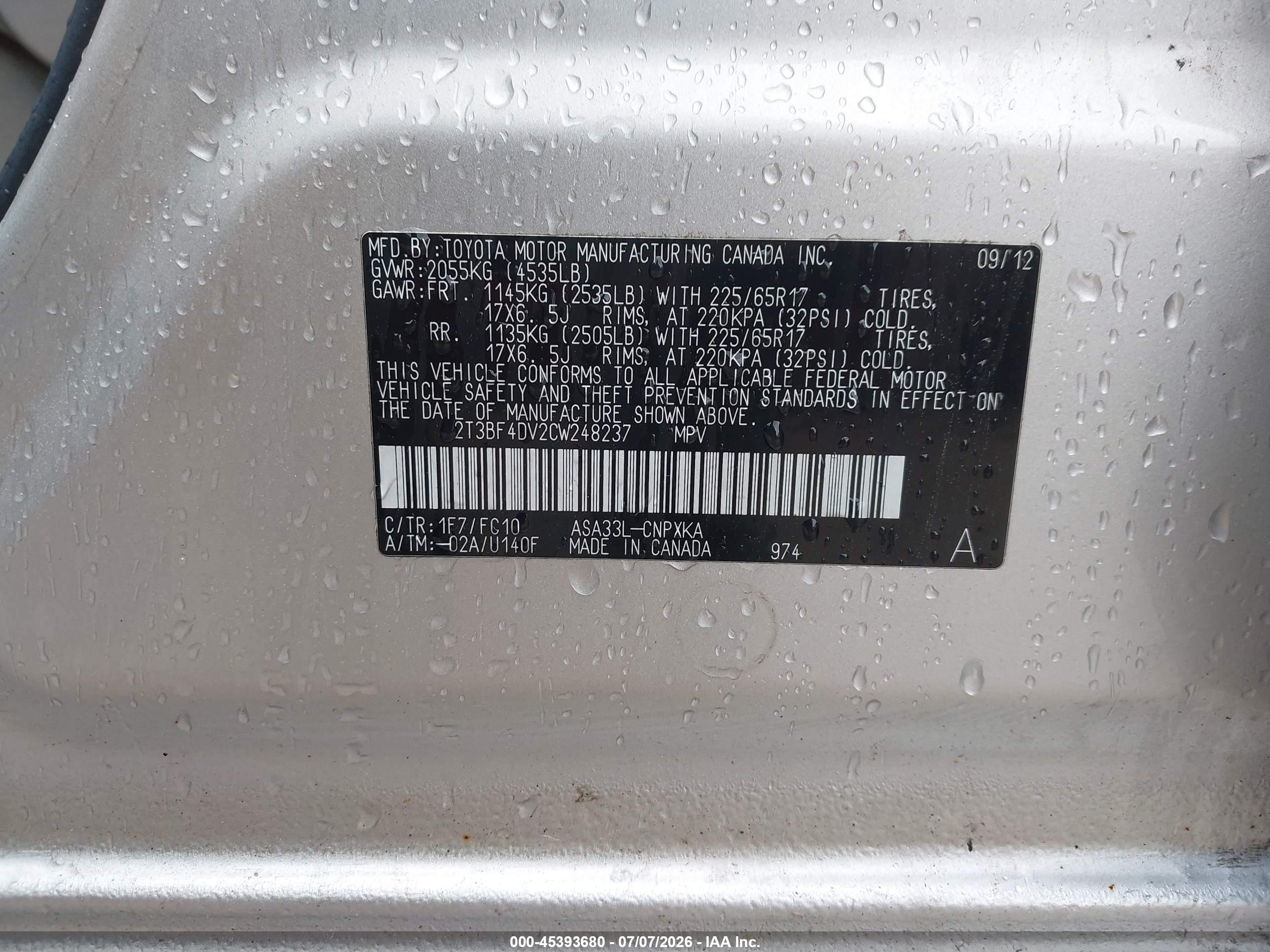 2012 Toyota Rav4   Silver vin: 2T3BF4DV2CW248237