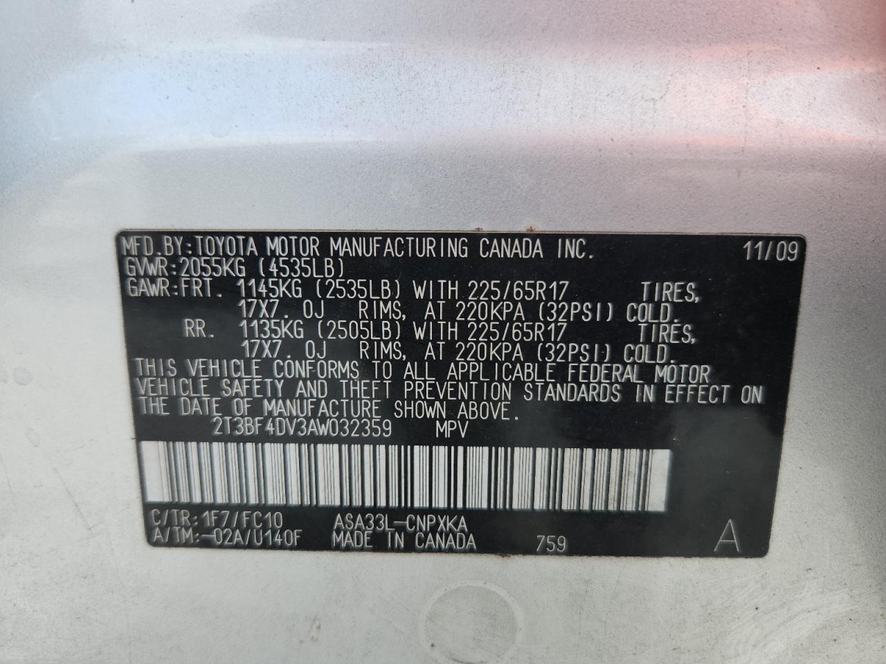 2010 Toyota Rav4 Base Silver vin: 2T3BF4DV3AW032359