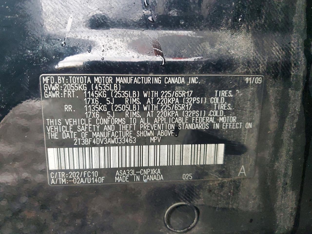 2010 Toyota Rav4 Base Black vin: 2T3BF4DV3AW033463